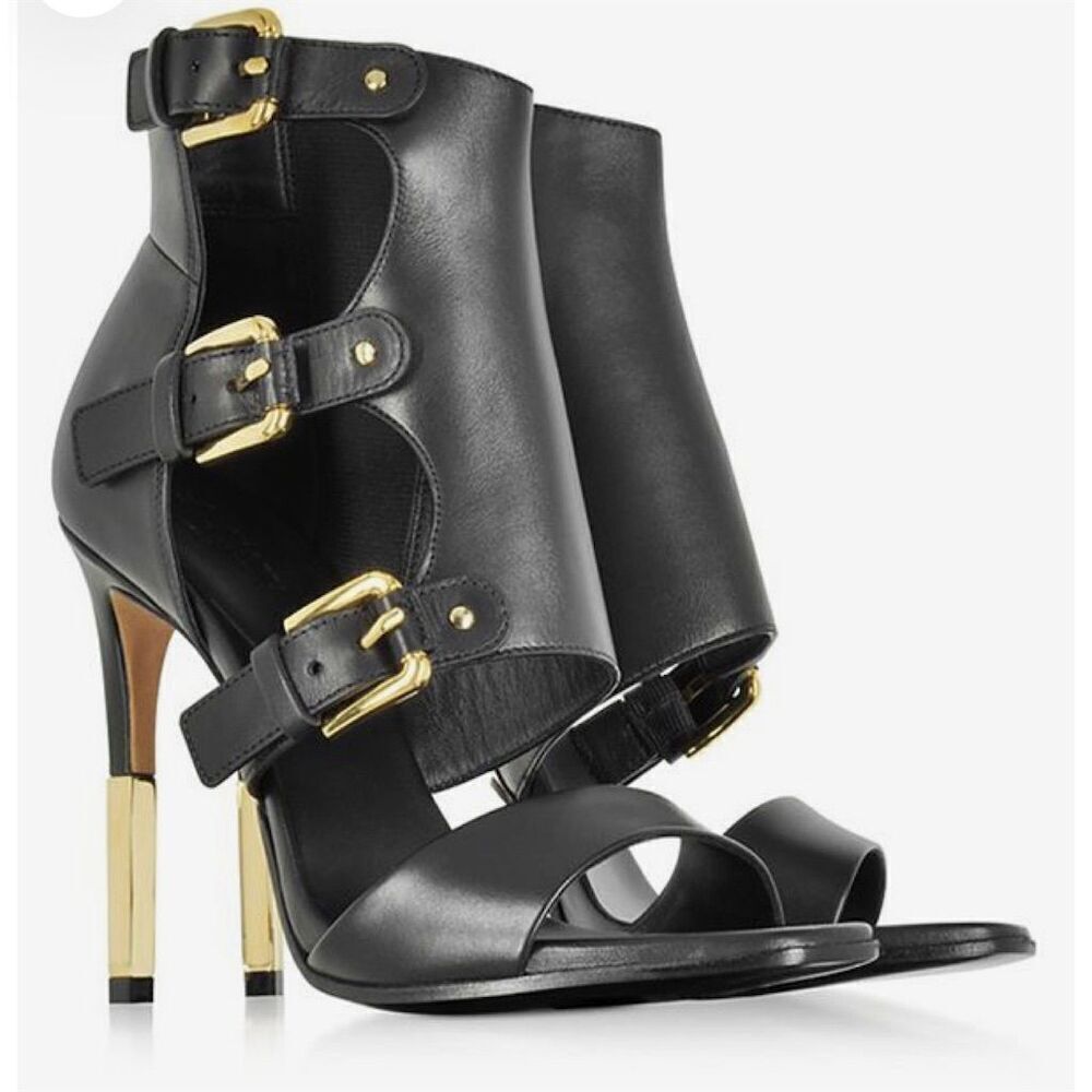 Balmain Alienor Black and Gold Sandals